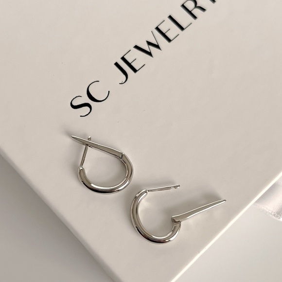 Hoop Huggie Earrings | Platinum Plated | Silver Color - Picture 3 of 10